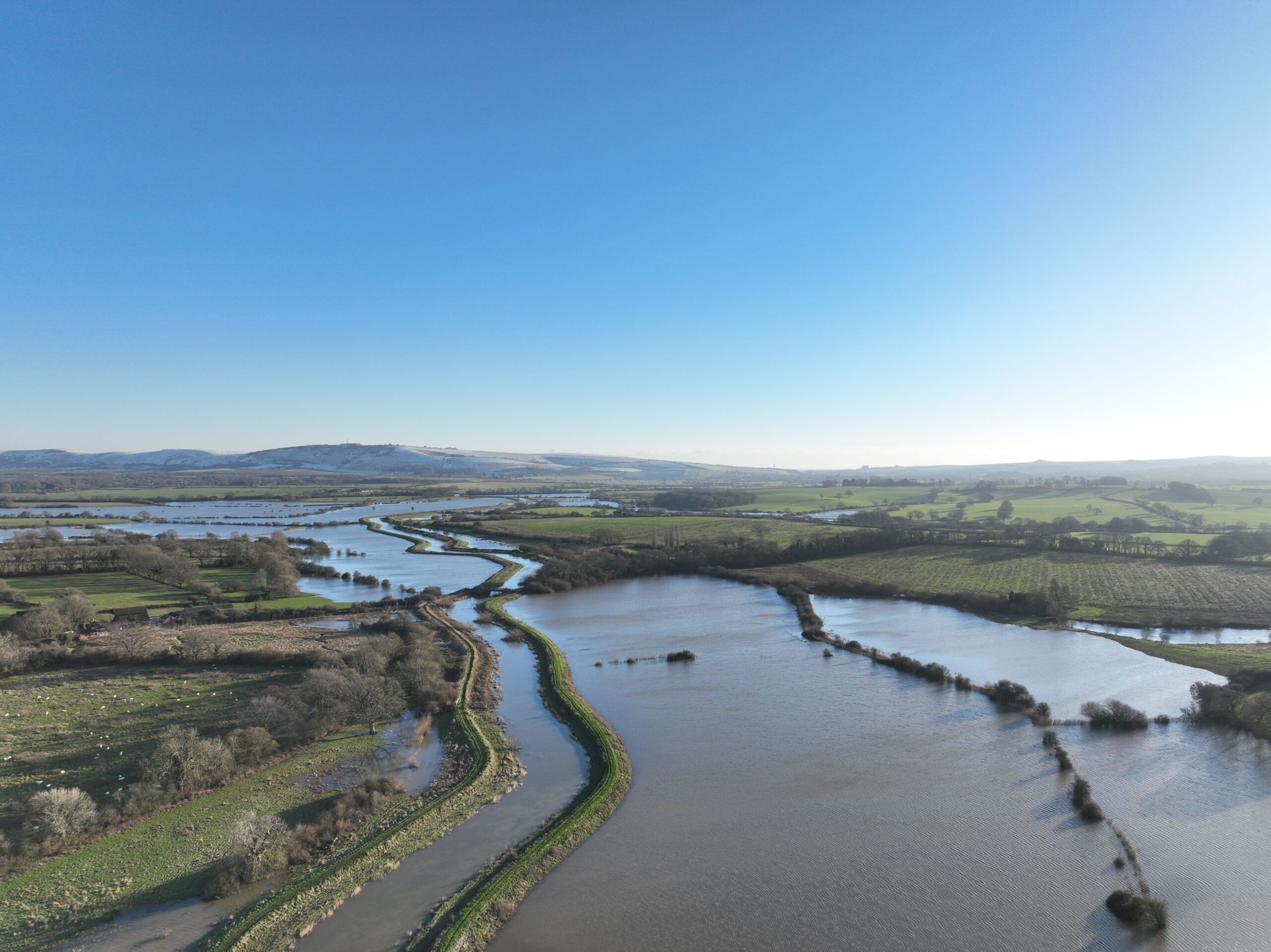 Looking upstream River Adur flooding extent, by Alex Briggs