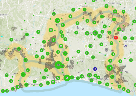 Weald to Waves pledge map Weald to Waves pledge map